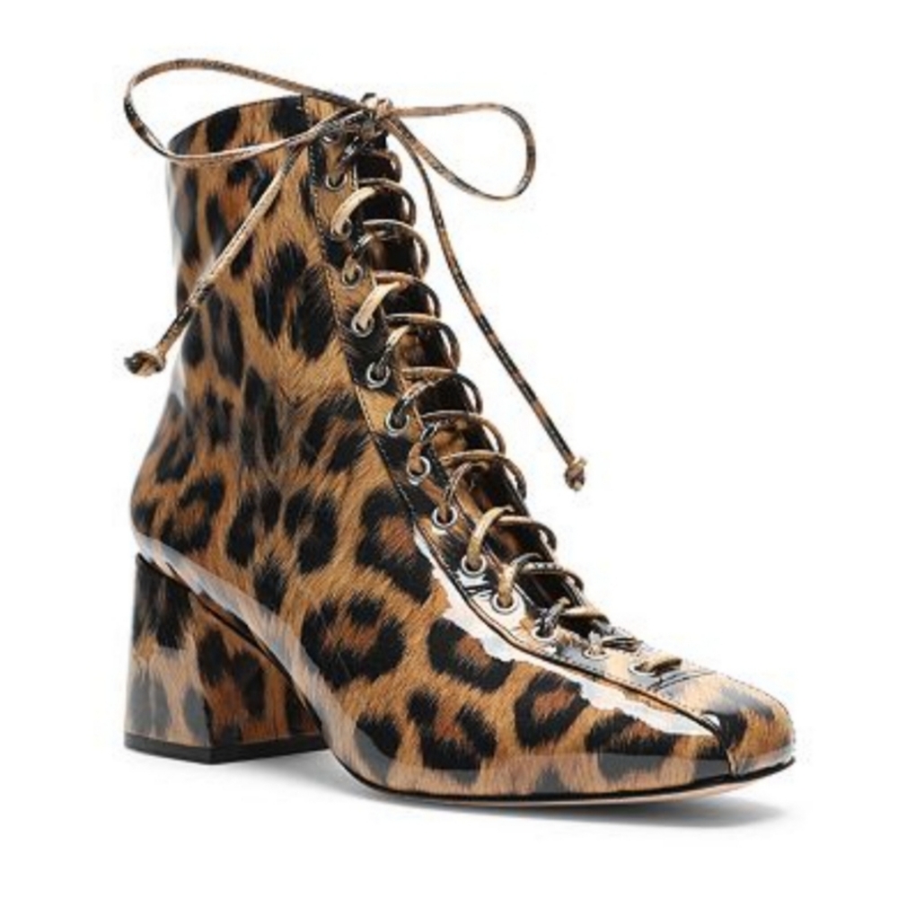 🆕️⬇️🎉HOST PICK🎉 Schutz Kika Square Toe Leopard Print Patent Leather Booties